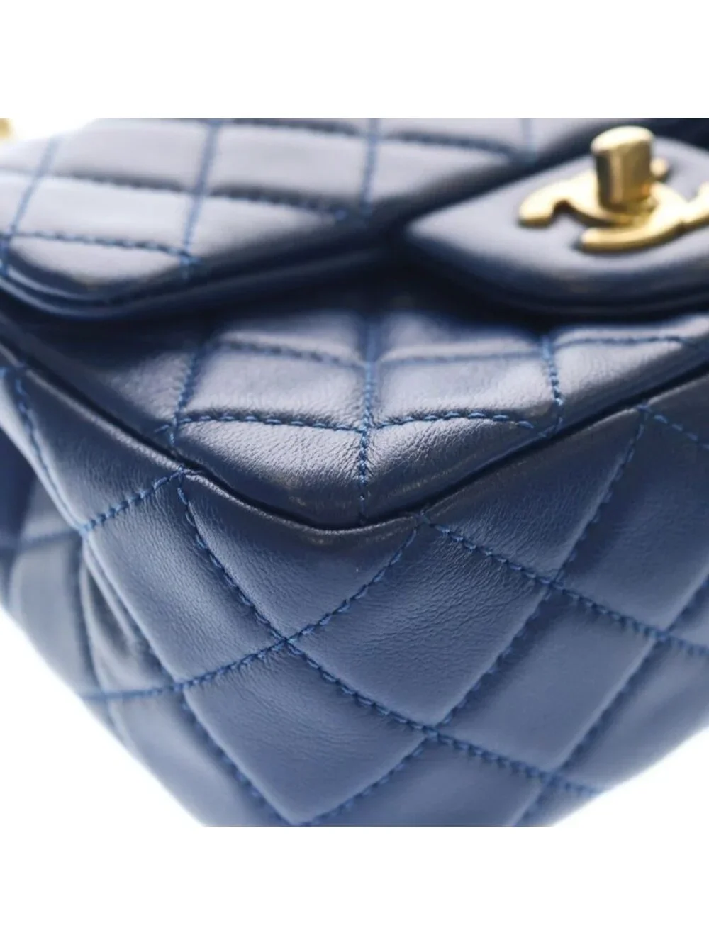 Chanel Mini Quilted CC Logo Cocobol Chain Shoulder Gold Lambskin Blue
